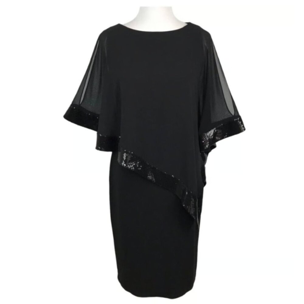 Size 12 Black Cold Shoulder Embellished Capelet Dress Evening Wedding Event - Picture 4 of 6